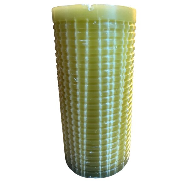 SET: Pier 1 Large Textured Pillar Candle w/ Brass-Toned Holder 8.25" tall x 4" d - Picture 4 of 13